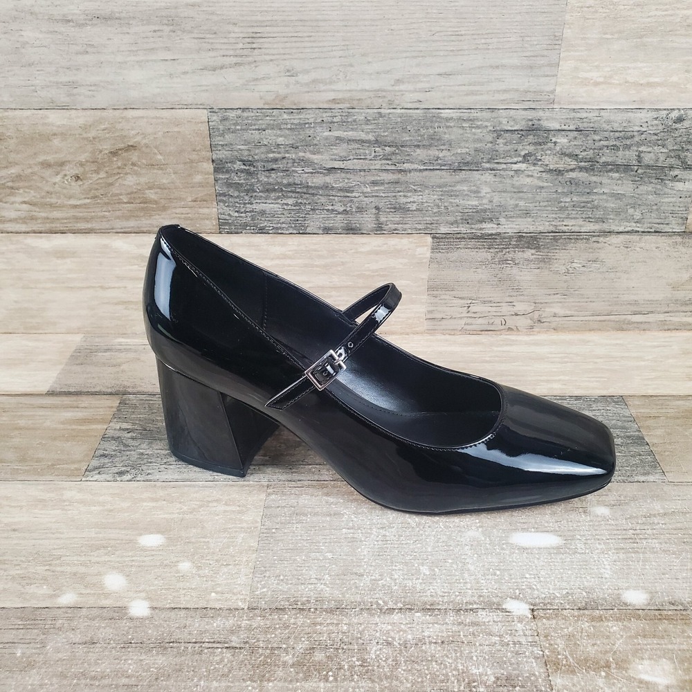 Calvin Klein Jatlee Womens Dress Pump Sz 9 M Black Leather Square Toe Block Heel